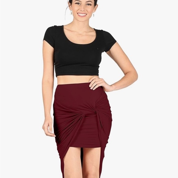Simlu high low drape two layer skirt burgundy wine large - Picture 4 of 12